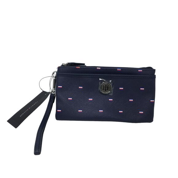 Women's Tommy Hilfiger Logo Dual Zip Wristlet Wallet, Size OS - Navy - Picture 1 of 7